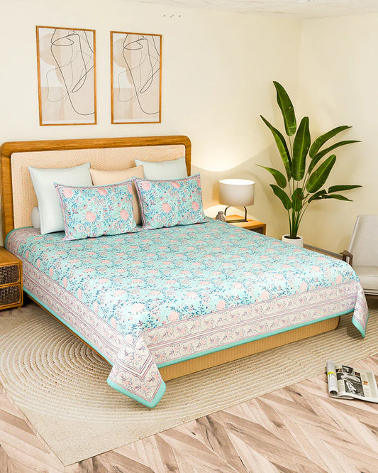 Contemporary Jaipur Handblock Printed 100% Premium Cotton King Size Bed Sheet Set