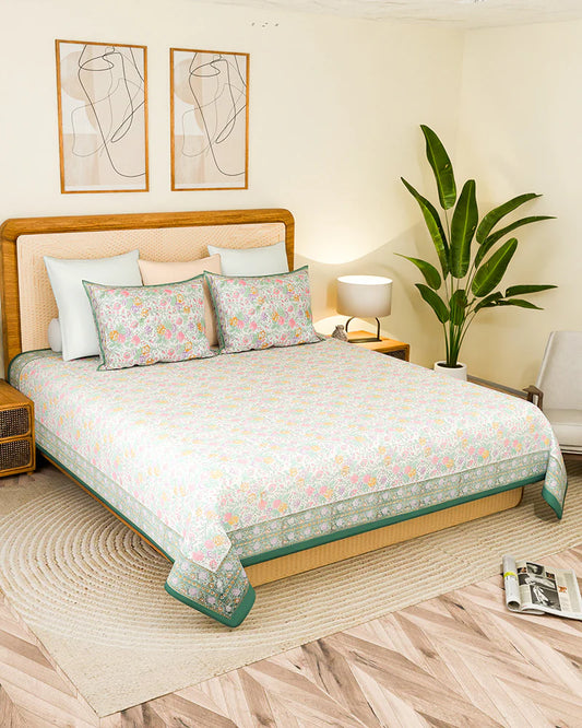 Traditional Jaipur Handblock Printed 100% Premium Cotton King Size Bed Sheet Set