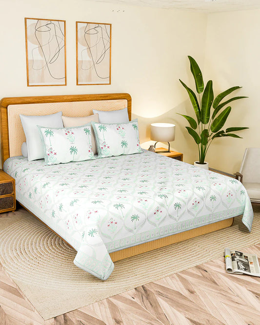Artisanal Jaipur Handblock Printed 100% Premium Cotton King Bed Sheet with Matching Pillow Covers