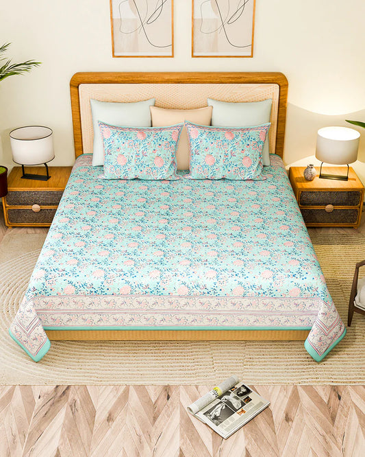 Contemporary Jaipur Handblock Printed 100% Premium Cotton King Size Bed Sheet Set
