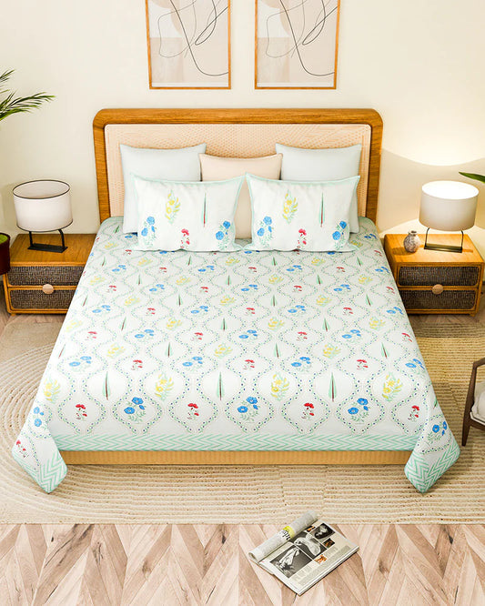 Vibrant Jaipur Handblock Printed 100% Premium Cotton King Bed Sheet with 2 Pillow Covers