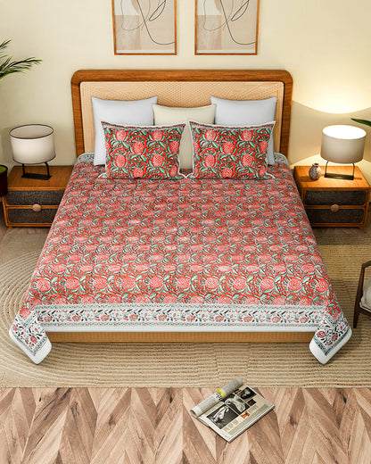 Cultural Jaipur Handblock Printed 100% Premium Cotton King Bed Sheet with Matching Pillow Covers
