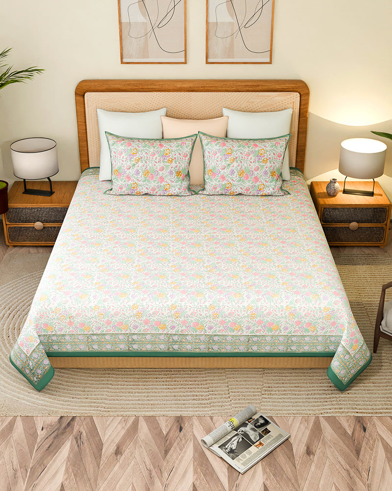 Traditional Jaipur Handblock Printed 100% Premium Cotton King Size Bed Sheet Set