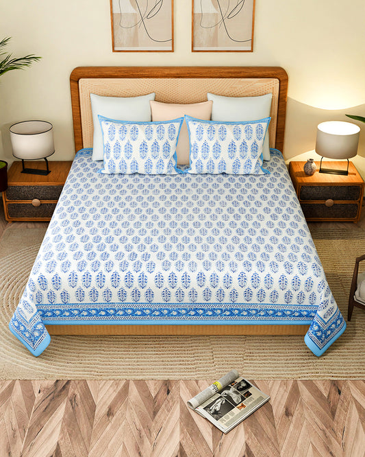 Classic Jaipur Handblock Printed 100% Premium Cotton King Bed Sheet Set with 2 Pillow Covers