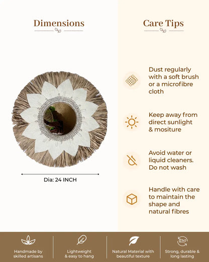 Boho Sunflower Wall Mirror Natural Raffia Handmade Decorative Mirror