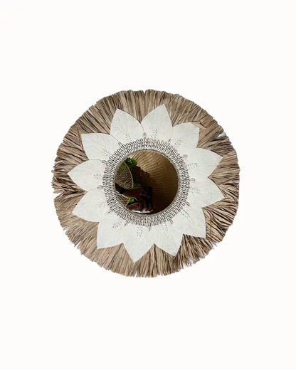 Boho Sunflower Wall Mirror Natural Raffia Handmade Decorative Mirror