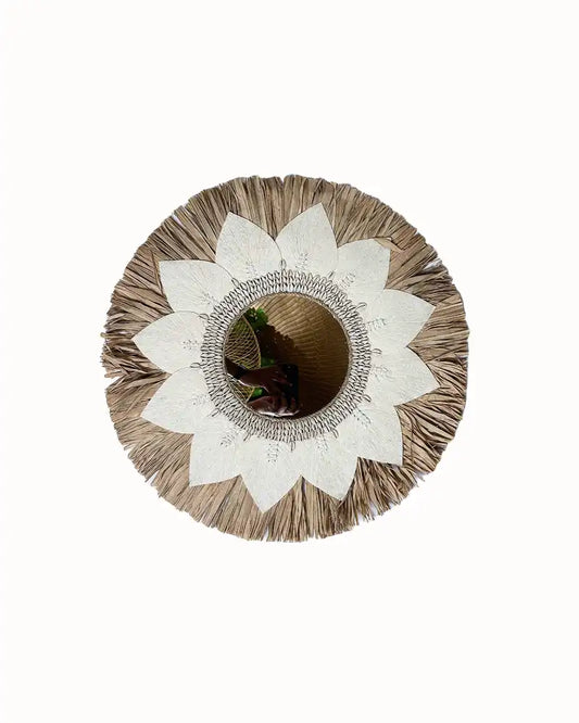 Boho Sunflower Wall Mirror Natural Raffia Handmade Decorative Mirror