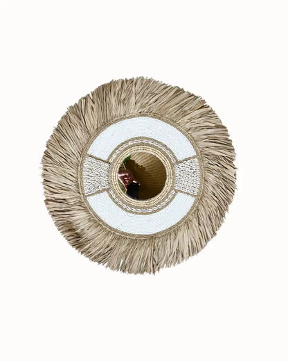 Coastal Raffia Wall Mirror Handmade Woven Boho Home Decor Accent