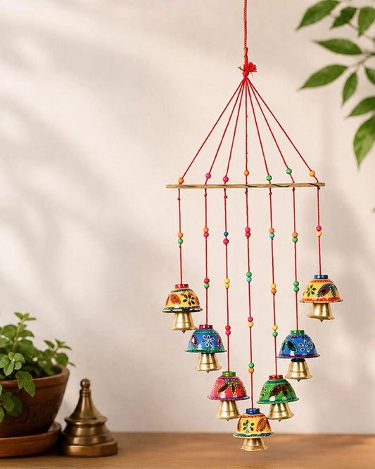 Handcrafted Rajasthani Wind Chime with Hand Painted Bells for Door Hanging