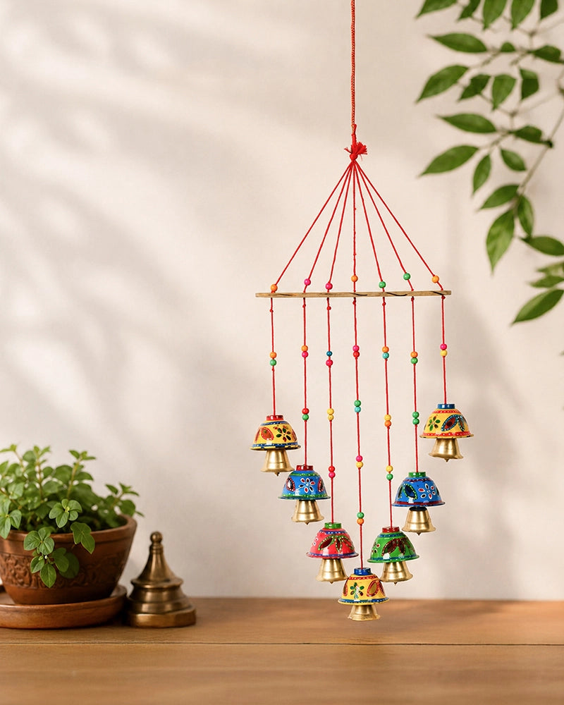 Handcrafted Rajasthani Wind Chime with Hand Painted Bells for Door Hanging