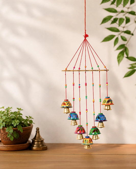Handcrafted Rajasthani Wind Chime with Hand Painted Bells for Door Hanging