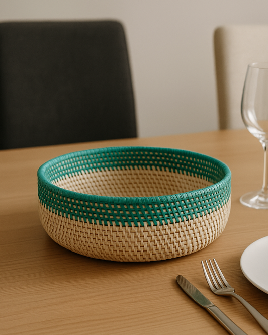 Handcrafted Round Rattan Basket for Fruits and Home Organization