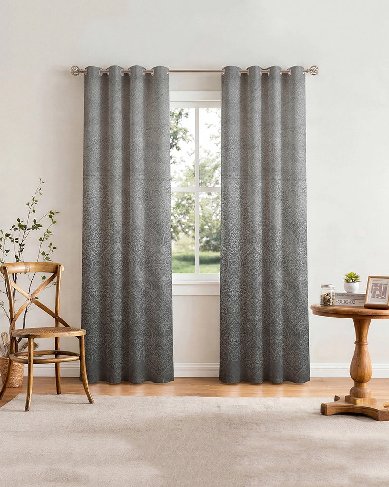Velvet Eyelet Door Curtain (Grey, Textured, 7 ft)