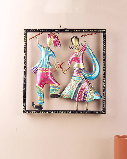 Handcrafted Metal Dandiya Folk Dance Couple Wall Art Showpiece