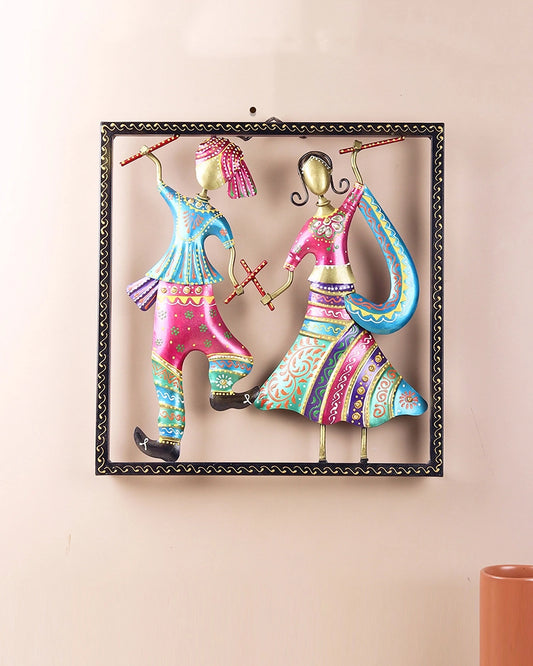 Handcrafted Metal Dandiya Folk Dance Couple Wall Art Showpiece