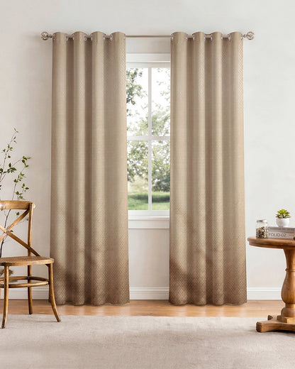 Textured Polyester Eyelet Curtain for Doors (Beige, 7 ft)