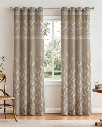 Jacquard Door Curtain with Eyelets (Beige, 7 ft)