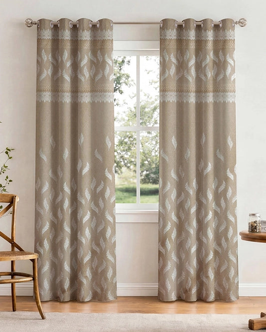 Jacquard Door Curtain with Eyelets (Beige, 7 ft)