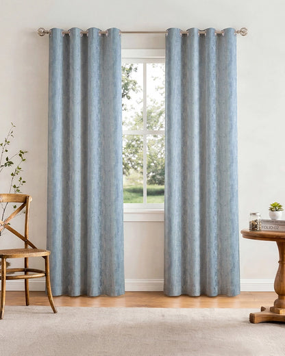 Designer Linen Door Curtain with Eyelet Header (Blue, 7 ft)