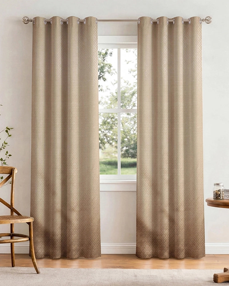 Textured Polyester Eyelet Curtain for Doors (Beige, 7 ft)