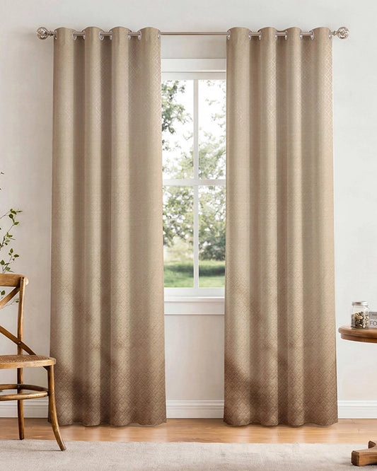 Textured Polyester Eyelet Curtain for Doors (Beige, 7 ft)