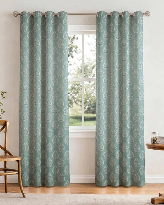 Modern Jacquard Door Curtain in Eyelet Style (Blue, 7 ft)