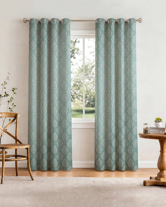 Modern Jacquard Door Curtain in Eyelet Style (Blue, 7 ft)