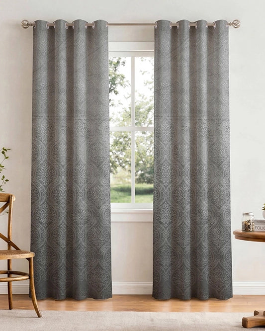 Velvet Eyelet Door Curtain (Grey, Textured, 7 ft)