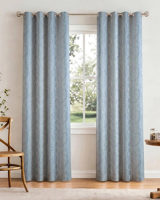 Designer Linen Door Curtain with Eyelet Header (Blue, 7 ft)