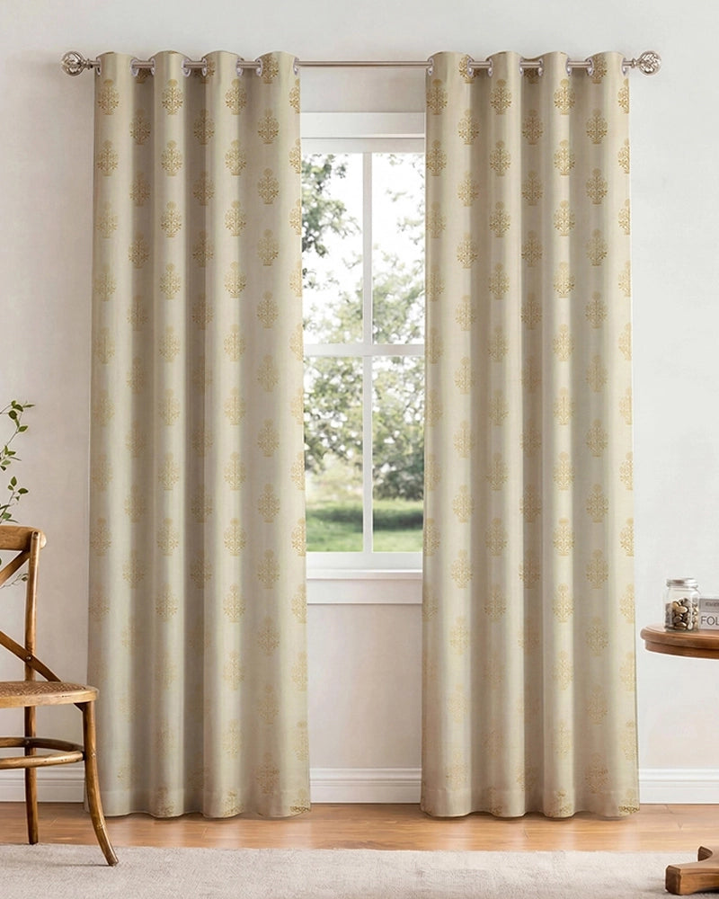 Elegant Velvet Eyelet Door Curtain (Cream, 7 ft)