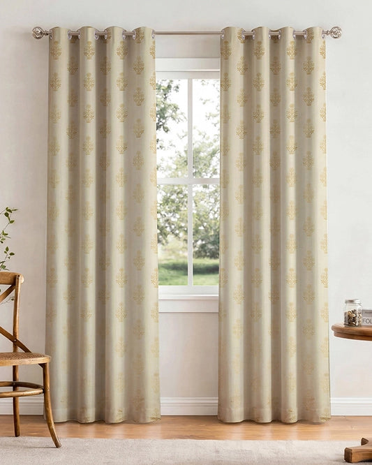Elegant Velvet Eyelet Door Curtain (Cream, 7 ft)
