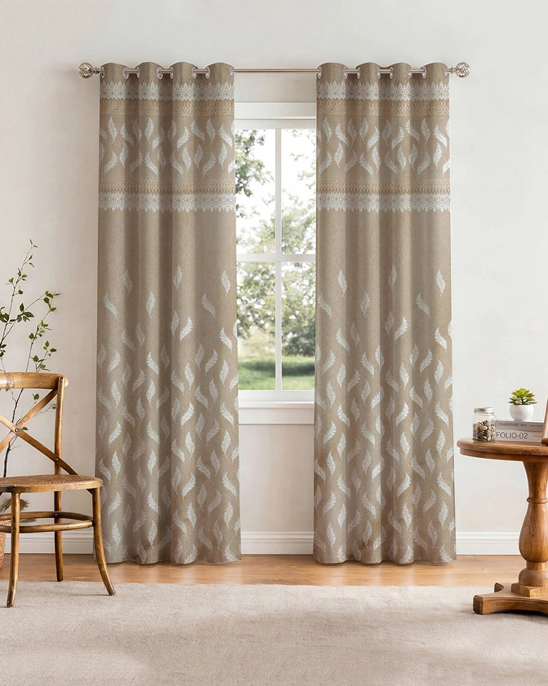 Jacquard Door Curtain with Eyelets (Beige, 7 ft)