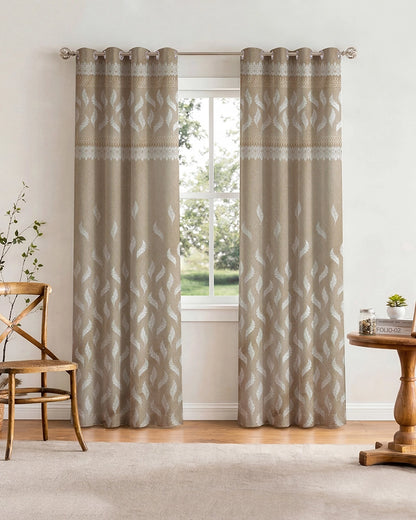 Jacquard Door Curtain with Eyelets (Beige, 7 ft)