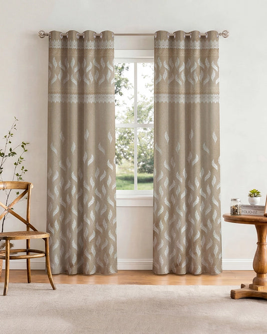 Jacquard Door Curtain with Eyelets (Beige, 7 ft)