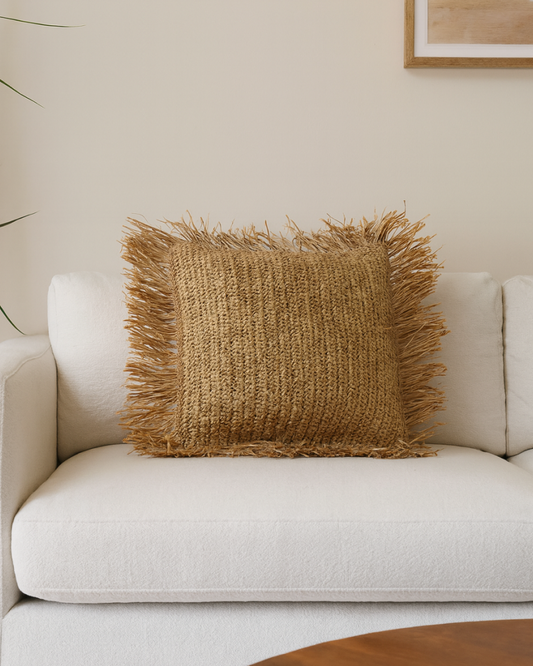 Handcrafted Raffia Cushion for Sofa, Chair, and Home Decor