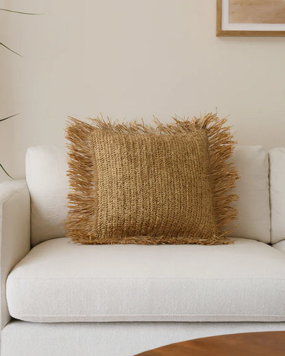 Handcrafted Raffia Cushion for Sofa, Chair, and Home Decor