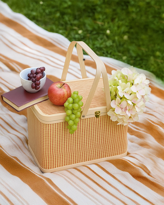 Portable Bamboo Picnic Basket Handmade for Picnic, Snacks & Food Carry