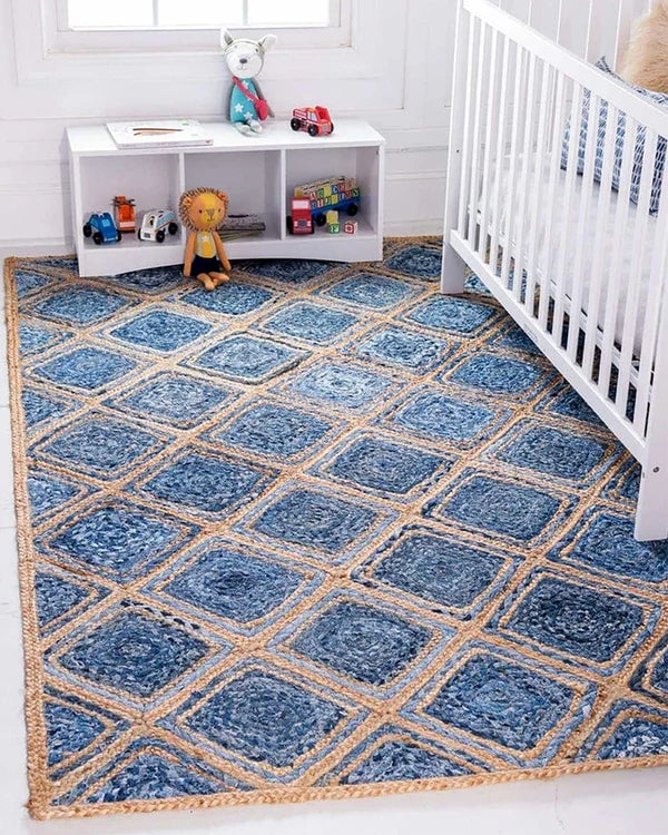 Eco Friendly Blue Rectangular Denim Carpet For Bedroom