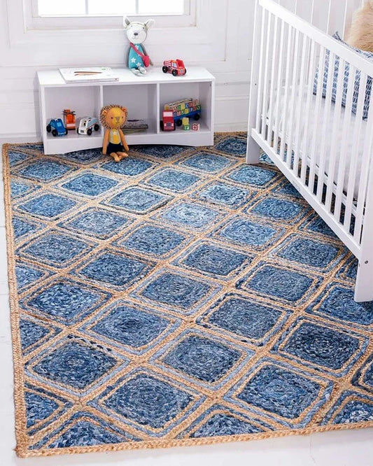 Eco Friendly Blue Rectangular Denim Carpet For Bedroom
