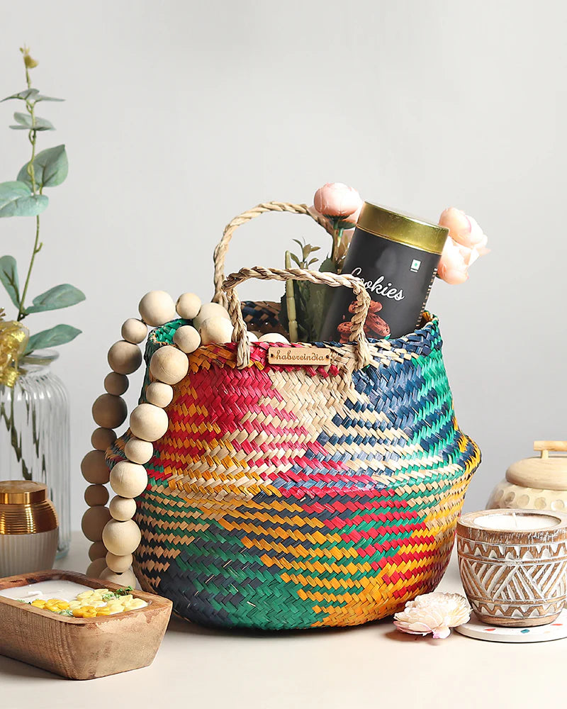 Plantes et paniers de rangement en jonc de mer - Multicolore