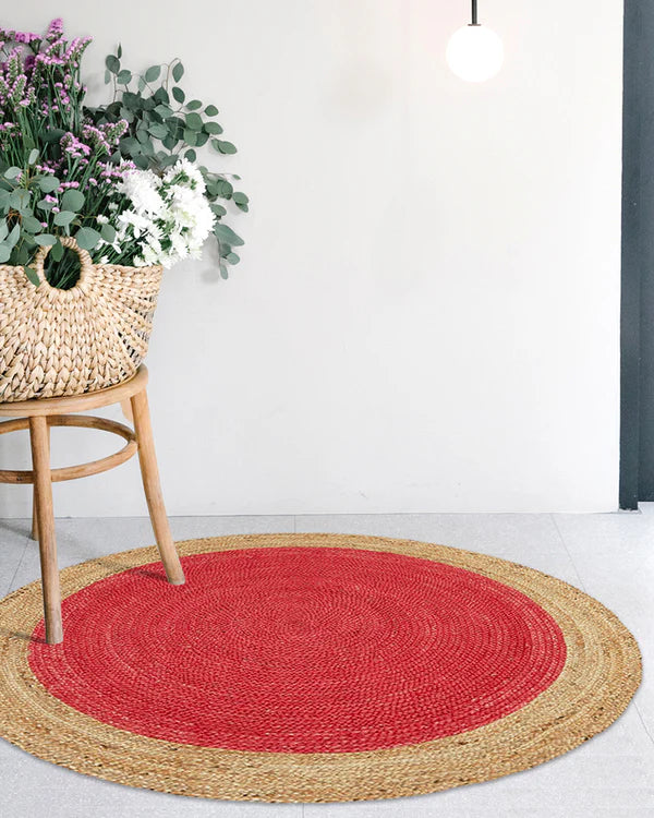 Handwoven Natural Round Jute Carpet For Living Room