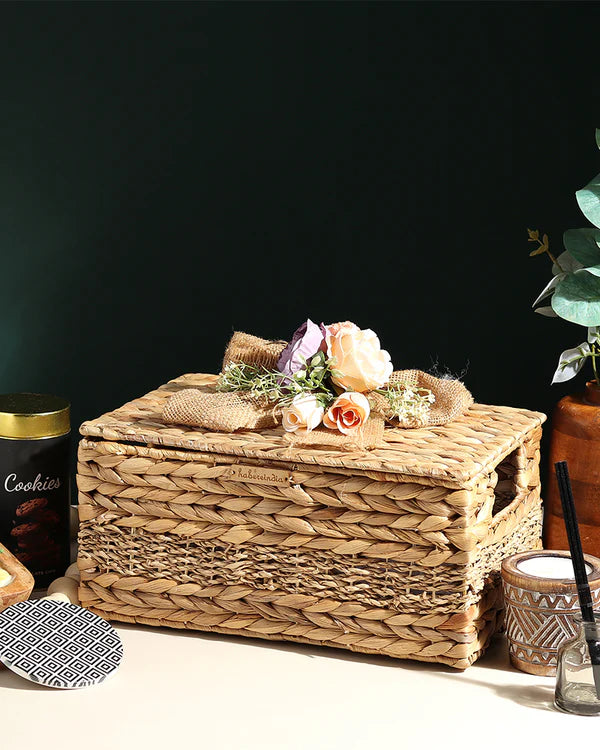 Eco-Friendly Seagrass Lid Box for Scarves, Belts & Wardrobe Essentials