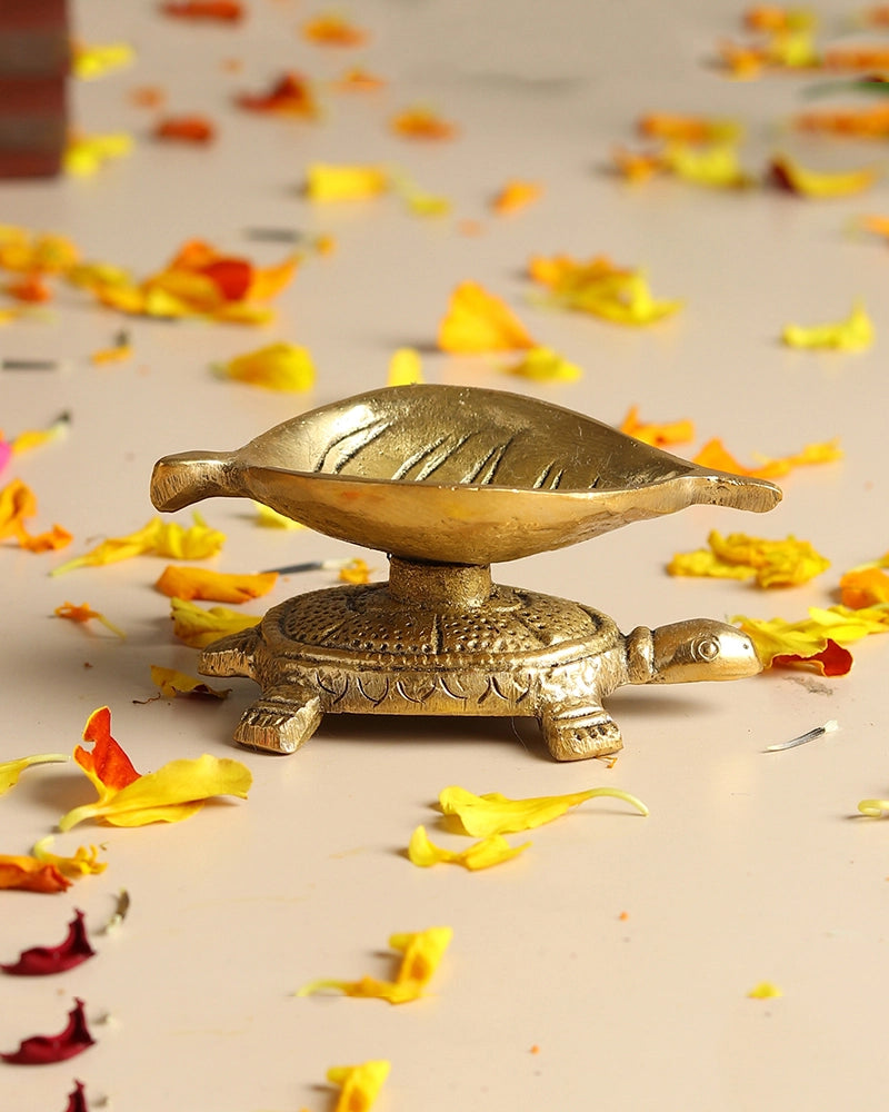 Decorative Brass Turtle Oil Lamp Diya for Puja and Festive Decor
