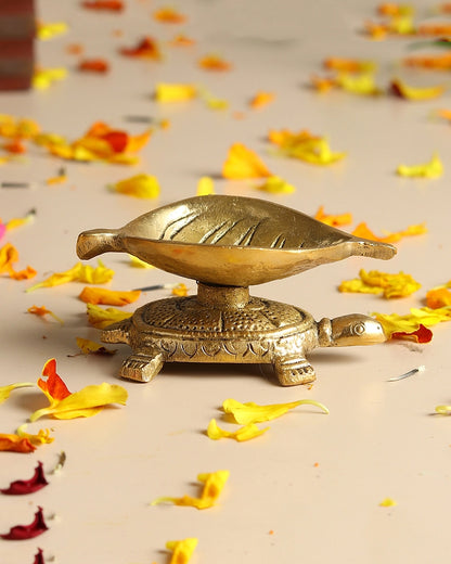 Decorative Brass Turtle Oil Lamp Diya for Puja and Festive Decor