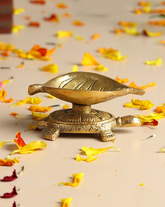 Decorative Brass Turtle Oil Lamp Diya for Puja and Festive Decor