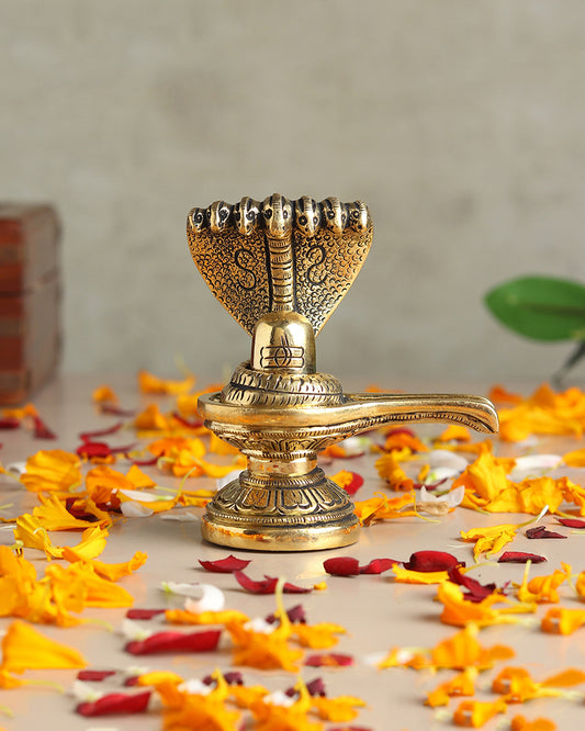 Brass Shivling with Naga Snake for Pooja and Home Decoration
