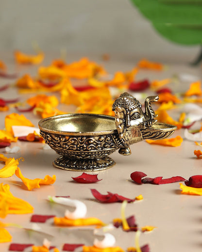 Handcrafted Ganesha Brass Oil Lamp for Aarti and Festive Worship