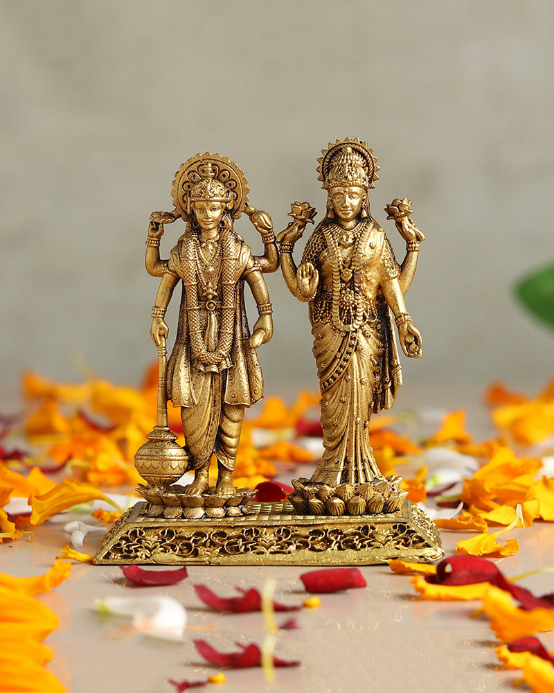 Traditional Lord Vishnu with Laxmi Ji Brass Idol for Pooja and Home Decor