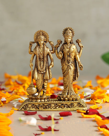 Traditional Lord Vishnu with Laxmi Ji Brass Idol for Pooja and Home Decor