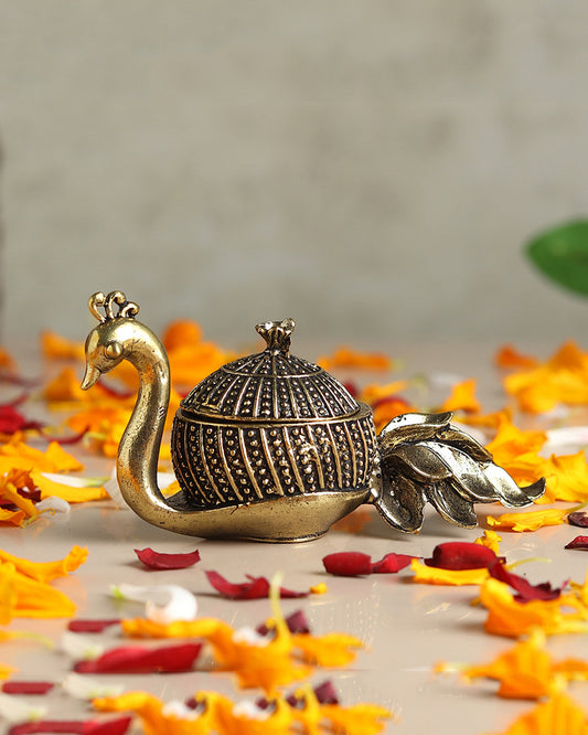 Handcrafted Peacock-Shaped Brass Sindoor Dani for Daily Worship
